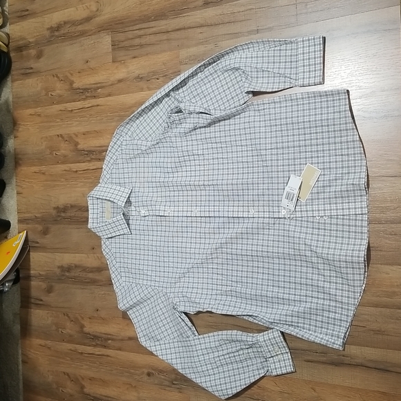 MICHAEL MICHAEL KORS White Gray Plaid Oeko-Tex Button Down Shirt in Shadow - Picture 4 of 14